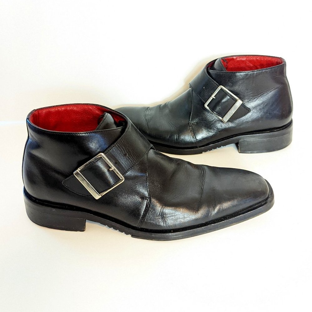 Kenneth Cole New York Ankle Boot Shoe Buckle Double Monk Strap Square Toe Dress